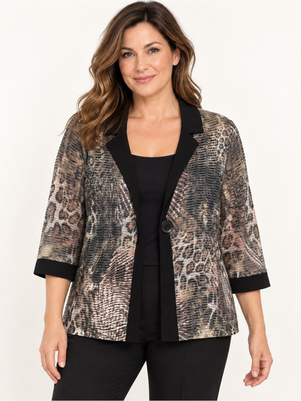 Slinky Brand Sheer Textured Blazer Jacket Size L Animal Print Made in USA